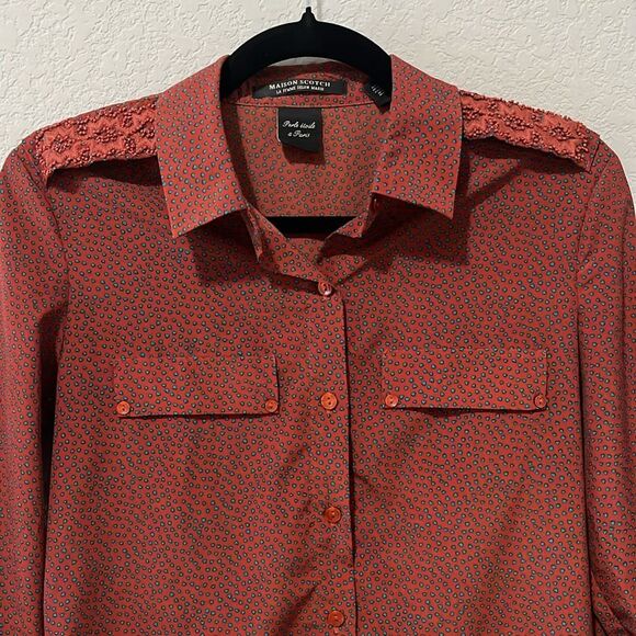 MAISON SCOTCH La Femme Selon Marie Blouse Long Sleeve Button Up Heart, Size 1(4) - Picture 2 of 10